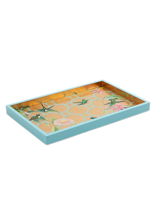 Hummingbird Trellis Lacquer Vanity Tray in Gold - 1 Each