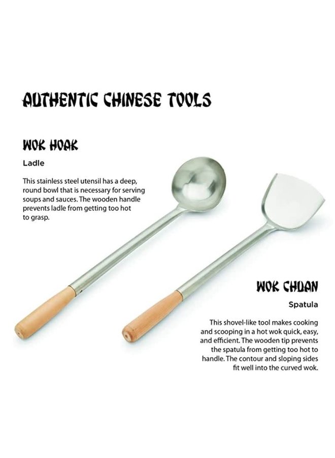 Spatula & Ladle Wok Tool Set, 16.5-17.5 inches, Stainless Steel