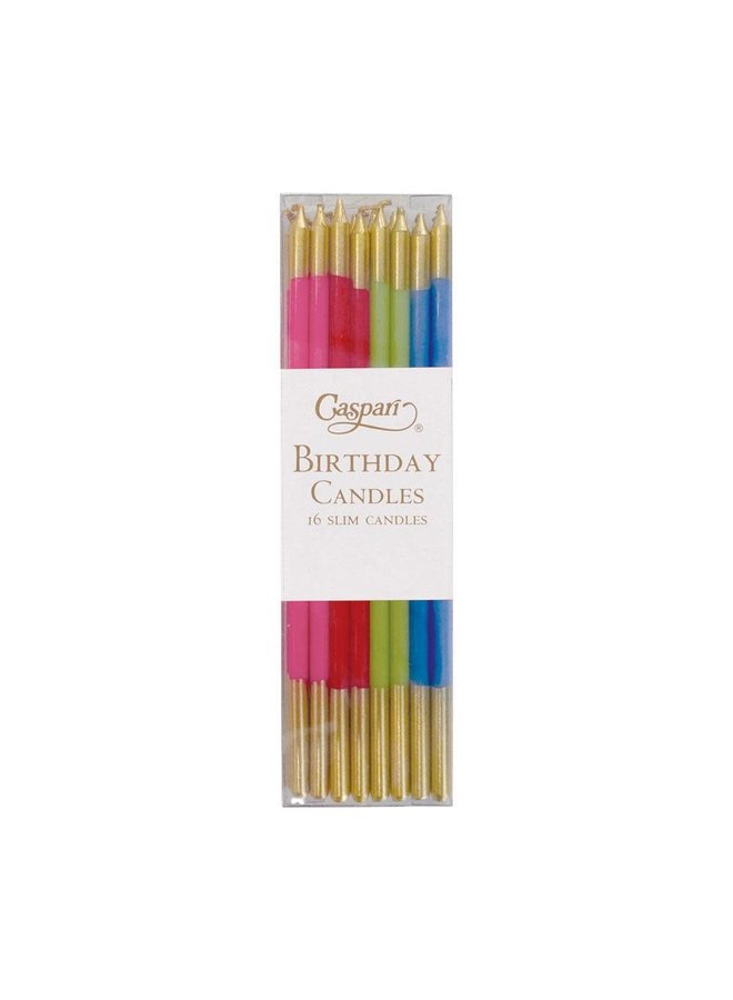 Slim Birthday Candles in Mixed Brights - 16 Candles Per Package