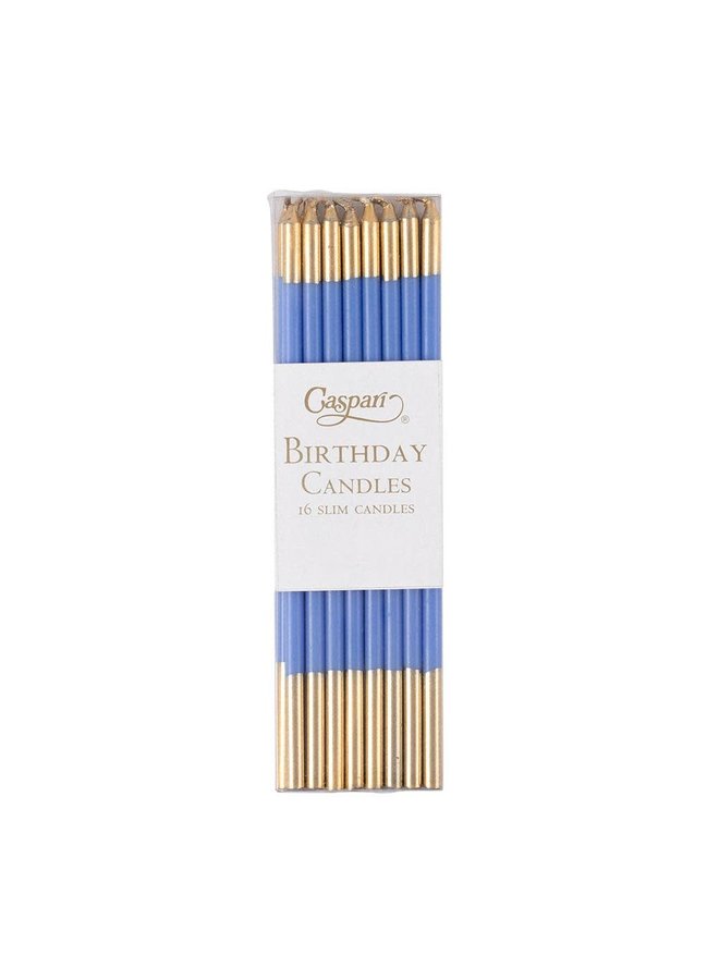 Slim Birthday Candles in French Blue & Gold - 16 Candles Per Package