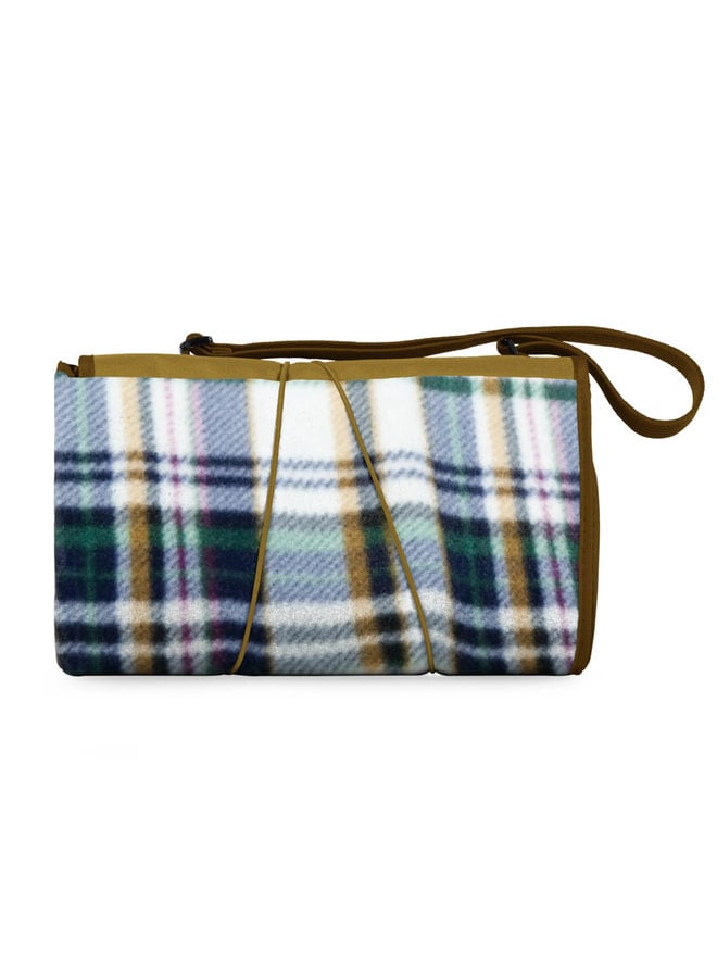 Blanket Tote Outdoor Picnic Blanket - English Plaid Pattern with Beige Flap