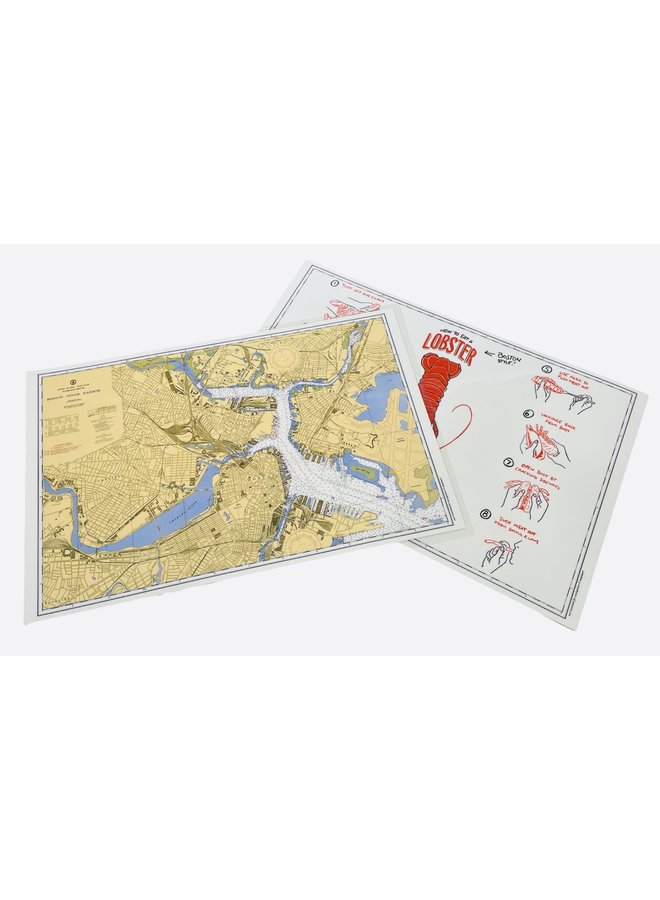 Laminated Double-Sided Placemat (side 1 - Boston Harbor Chart & Side 2 - How to Eat a Lobster/Boston