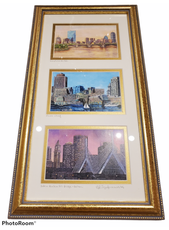 Gold Framed Trio of Longfellow, State House, & Zakim Bridge