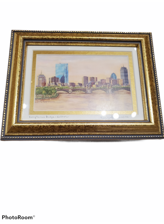 Gold Framed 5x7 Print of Longfellow Bridge