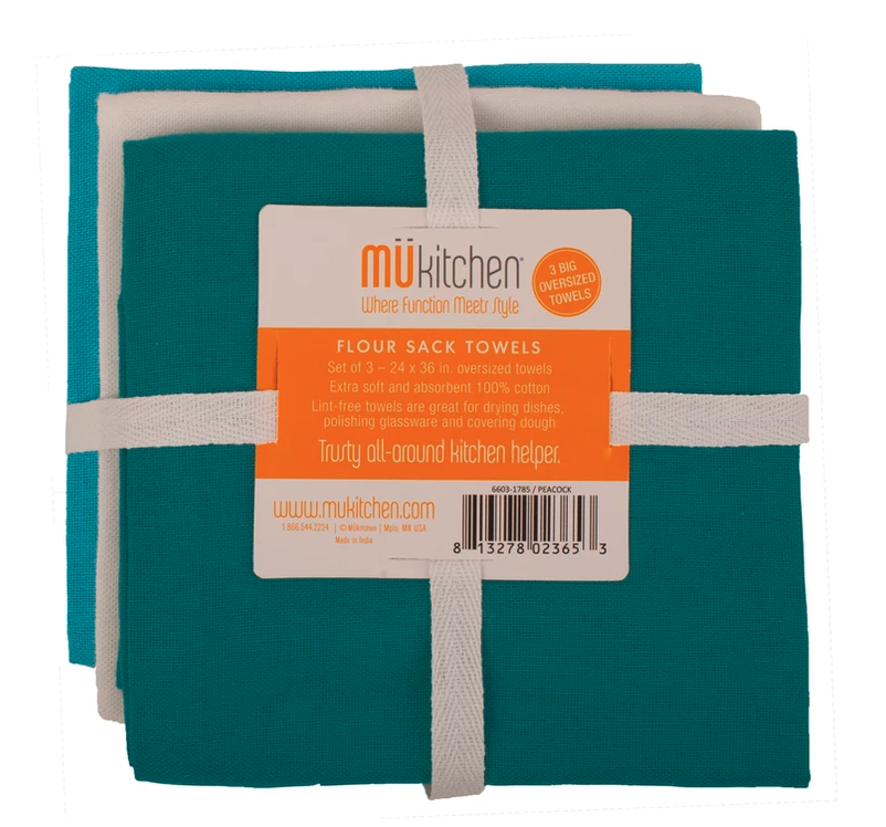 Mukitchen Sack Towels, Flour, White - 3 towels