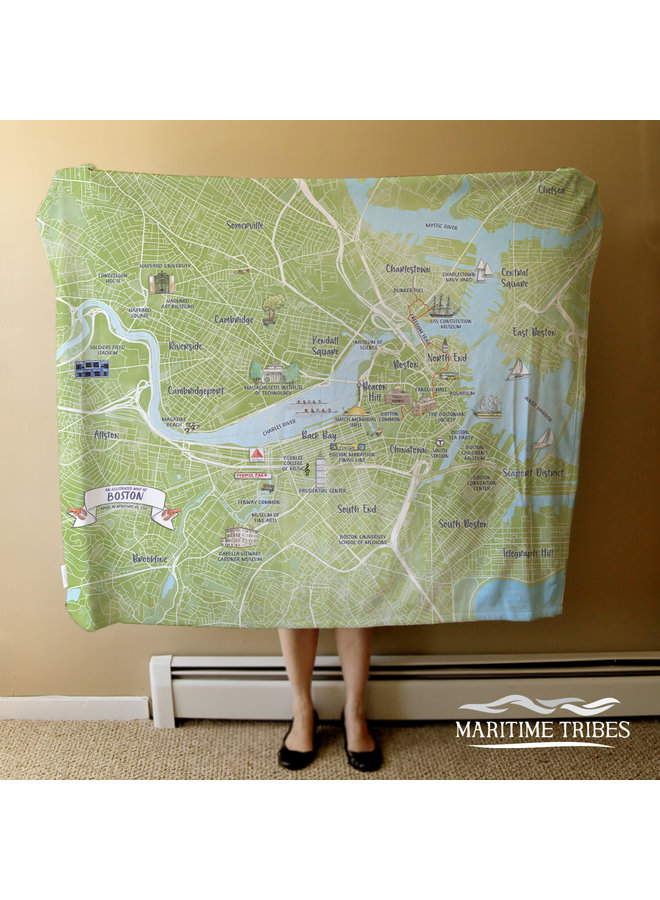 Fleece Blanket of Boston Illustrated City Map