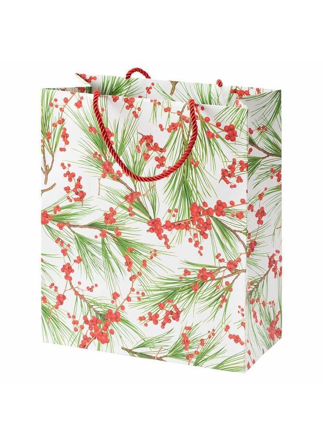Berries and Pine Large Gift Bag in White - 1 Each