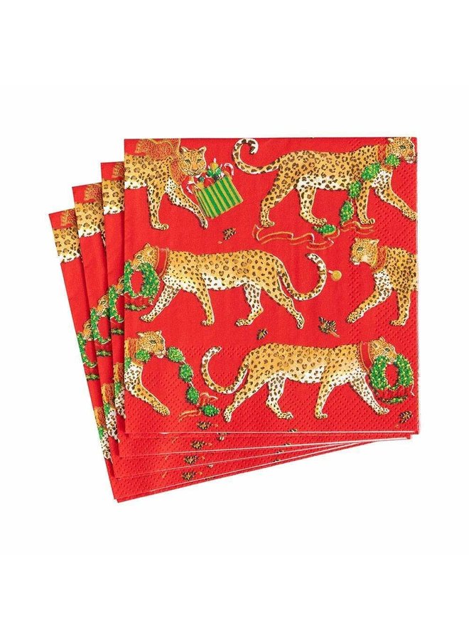 Christmas Leopards Red Paper Cocktail Napkins - 20 Per Package