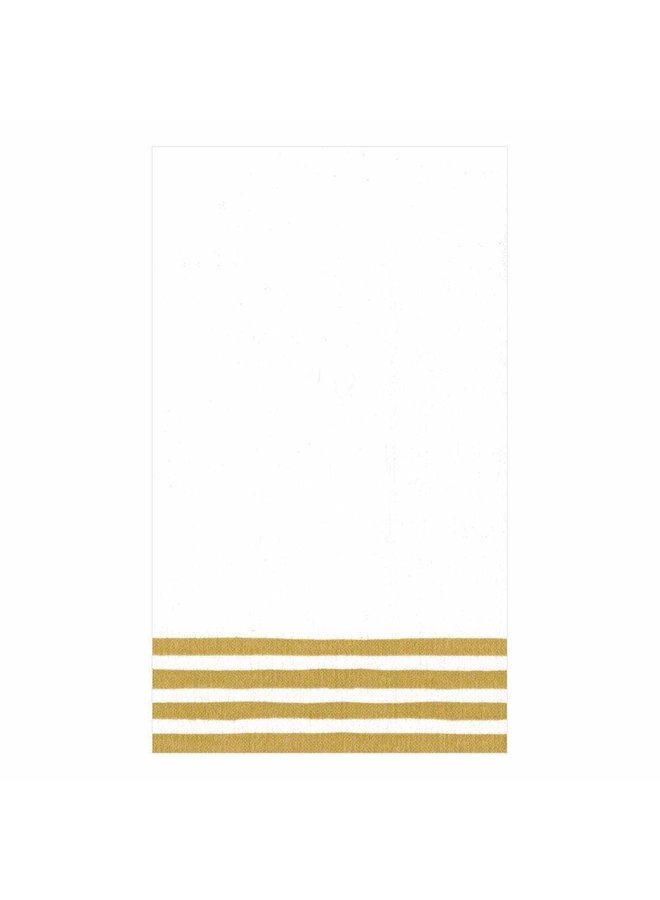 Border Stripe Paper Linen Guest Towel Napkins in Gold & White - 12 Per Package