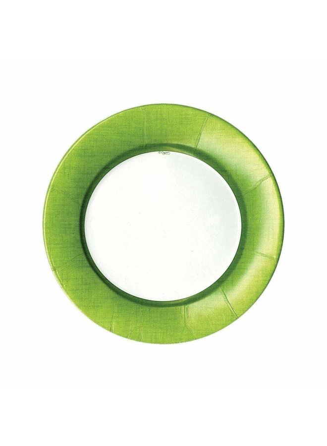 Linen Border Paper Salad & Dessert Plates in Moss Green - 8 Per Package