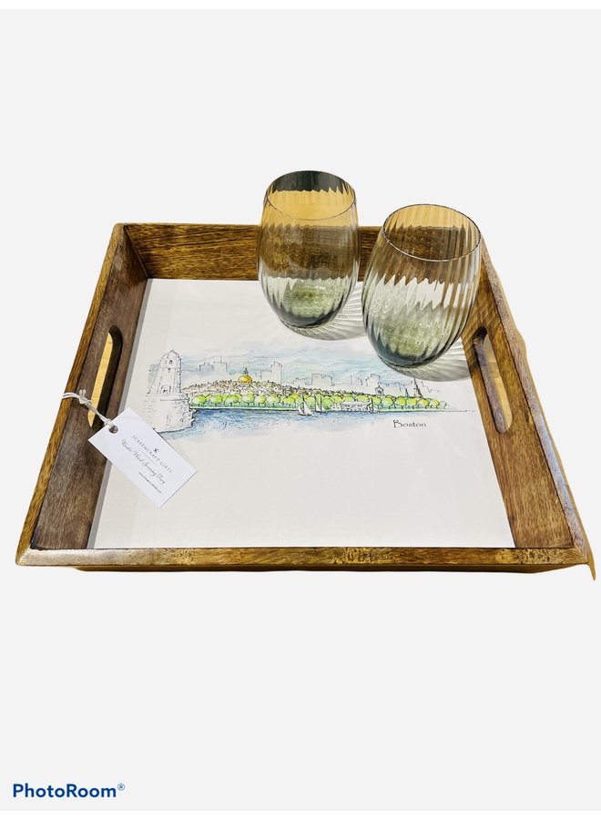 Blackstone's Exclusive Boston Skyline Tray in Natural Burnt Wood