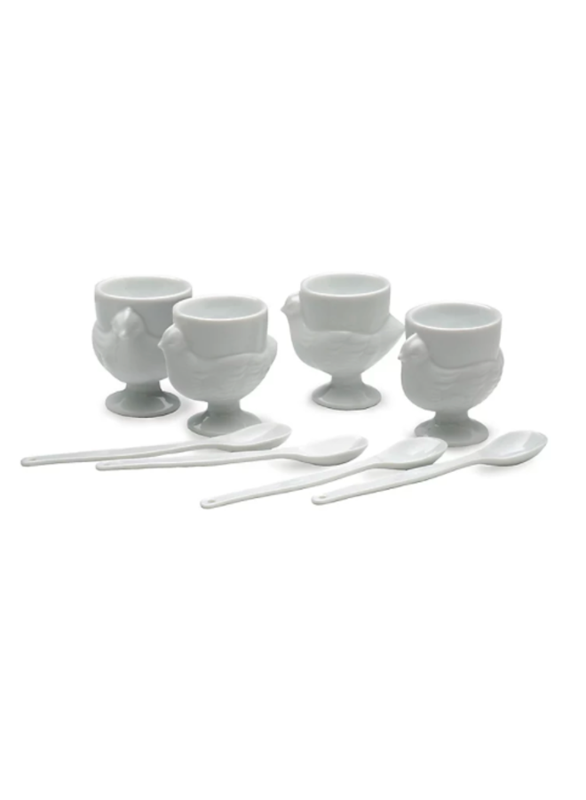 Porcelain Egg Cups and Spoon (Set of 4)