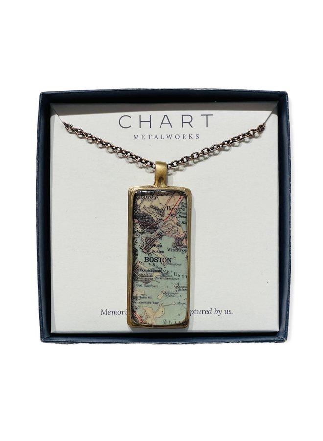 Bronze Latitude Necklace Boston Map