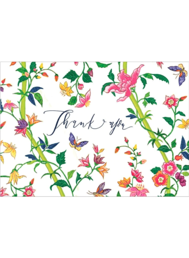 Sprigged Silk Boxed Thank You Notes in White - 6 Note Cards & 6 Envelopes