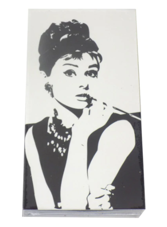 Designer Matches Audrey Hepburn on Black & White Embossed Collectible Matchbox