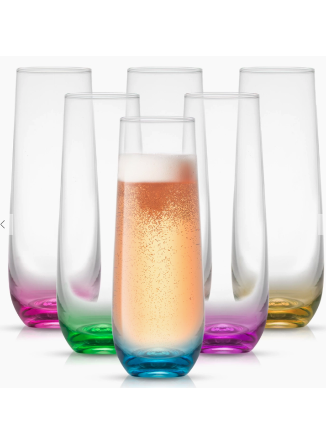 Joyjolt Hue Colored Stemless Glass - 9.4 Oz - Set Of 6 Champagne Flutes