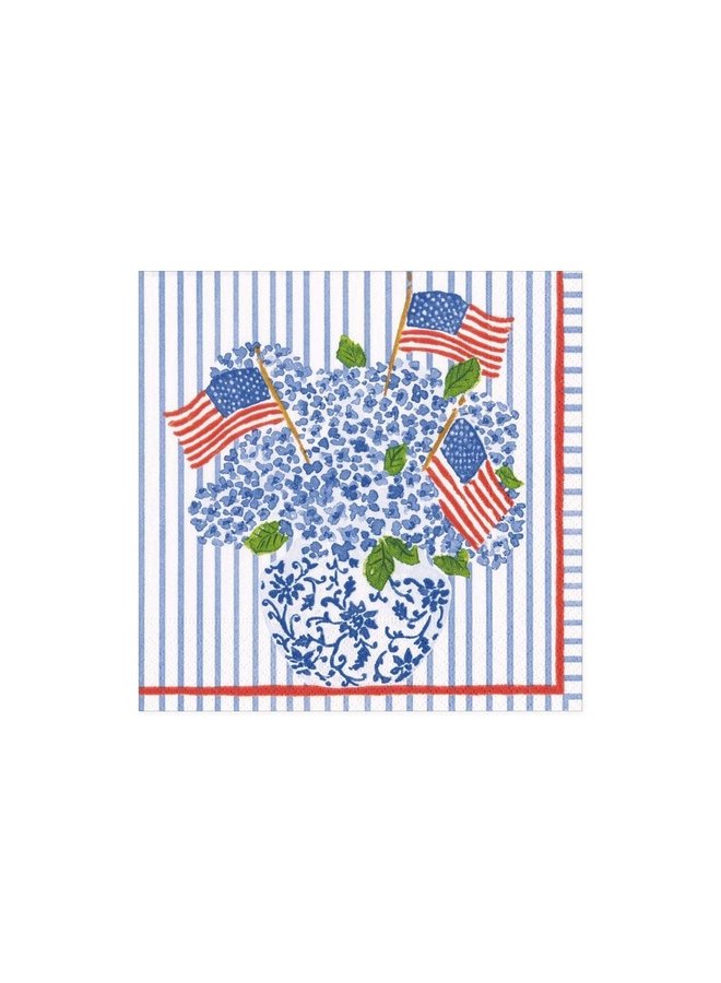 Flags and Hydrangeas Paper Cocktail Napkins - 20 Per Package