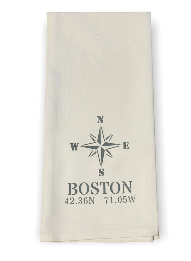 Boston Compass Rose  w/ Coordinates Tea Towel