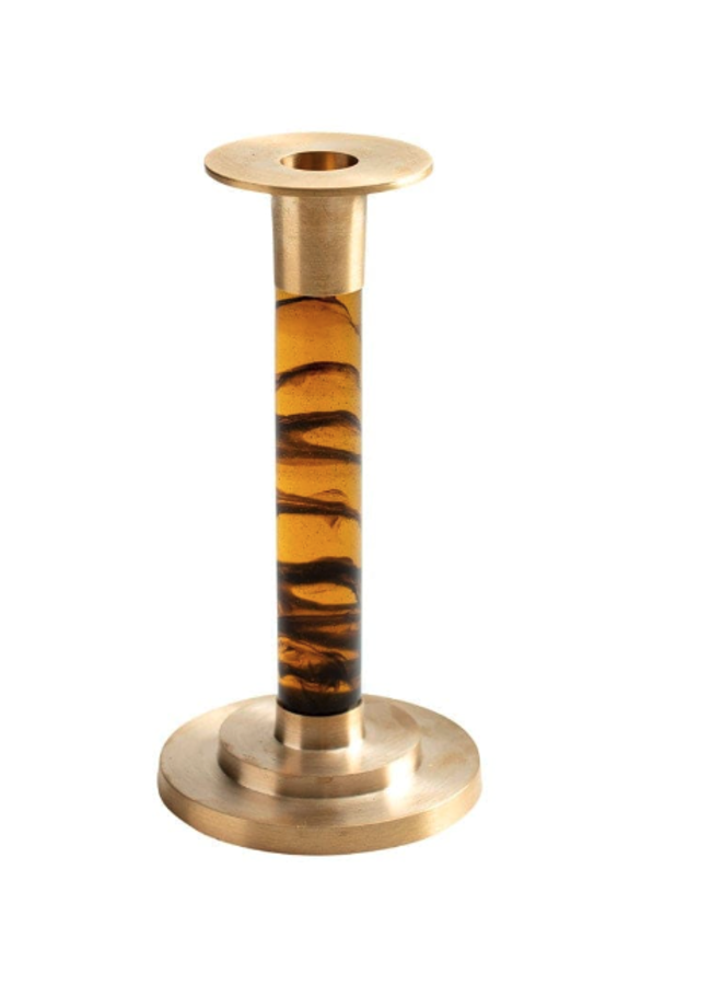 Small Brass & Resin Candlestick in Tortoiseshell - 1 Each