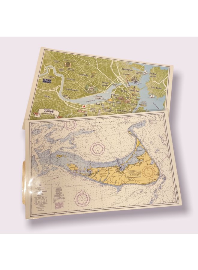Laminated Double-Sided Placemat (side 1 - Boston Chart & Side 2 - Nantucket Island