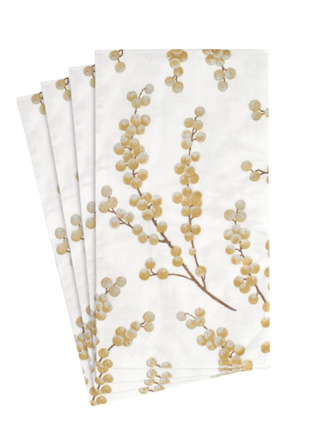 Berry Branches Paper Guest Towel Napkins in White & Gold - 15 Per Package