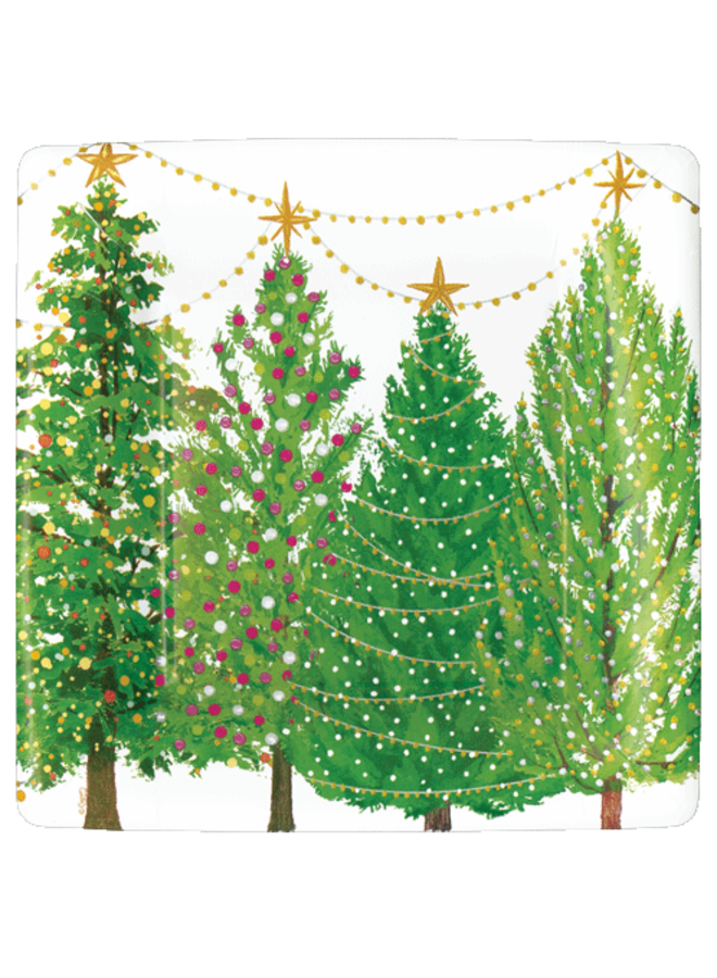Christmas Trees With Lights Square Paper Salad & Dessert Plates - 8 Per Package