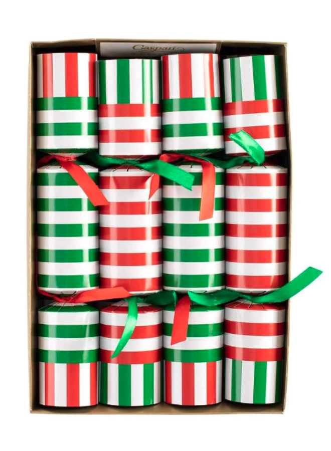Club Stripe Red/Green Christmas Crackers 10in 8 Count