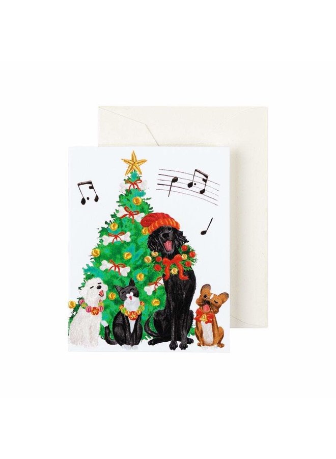 Caroling Pets Gift Enclosure Cards - 4 Mini Cards & 4 Envelopes