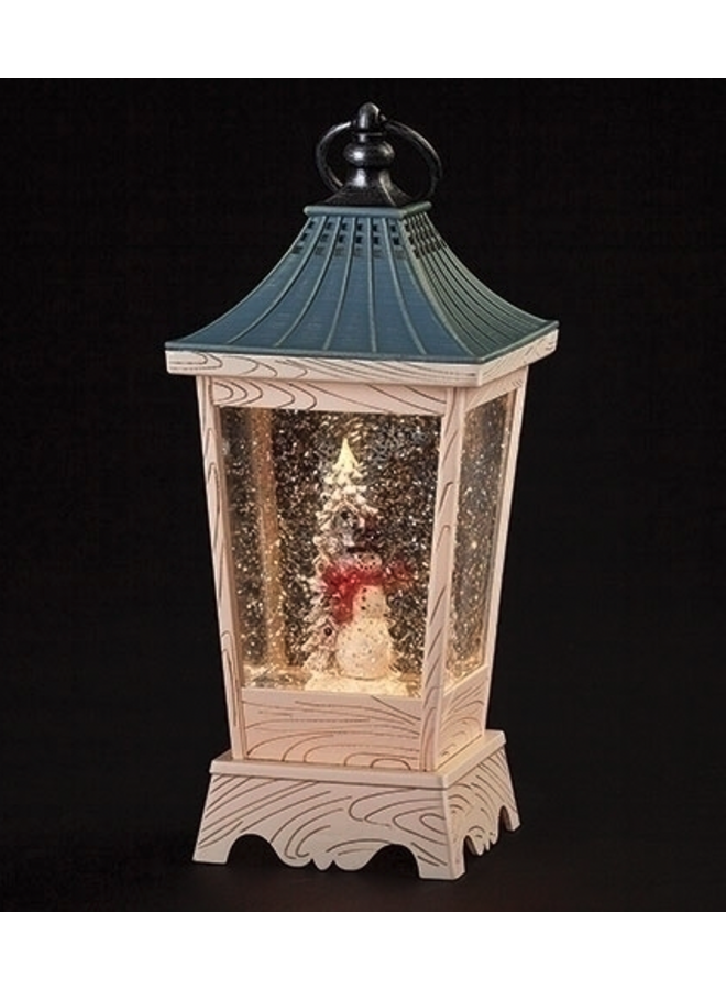 10.5" LED Swirl Snowman Wood Lantern