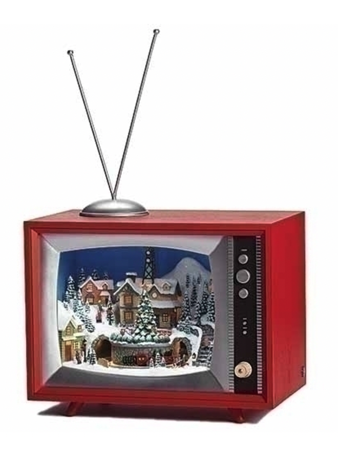 8.5"H LED Musical TV with Train Depot and Village Scene