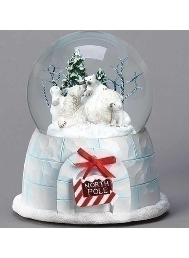 5.75"H Musical Polar Bear Dome Swirl Snowglobe