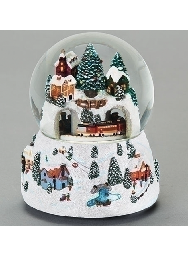 5.75"H Musical Village Dome Rotating Train