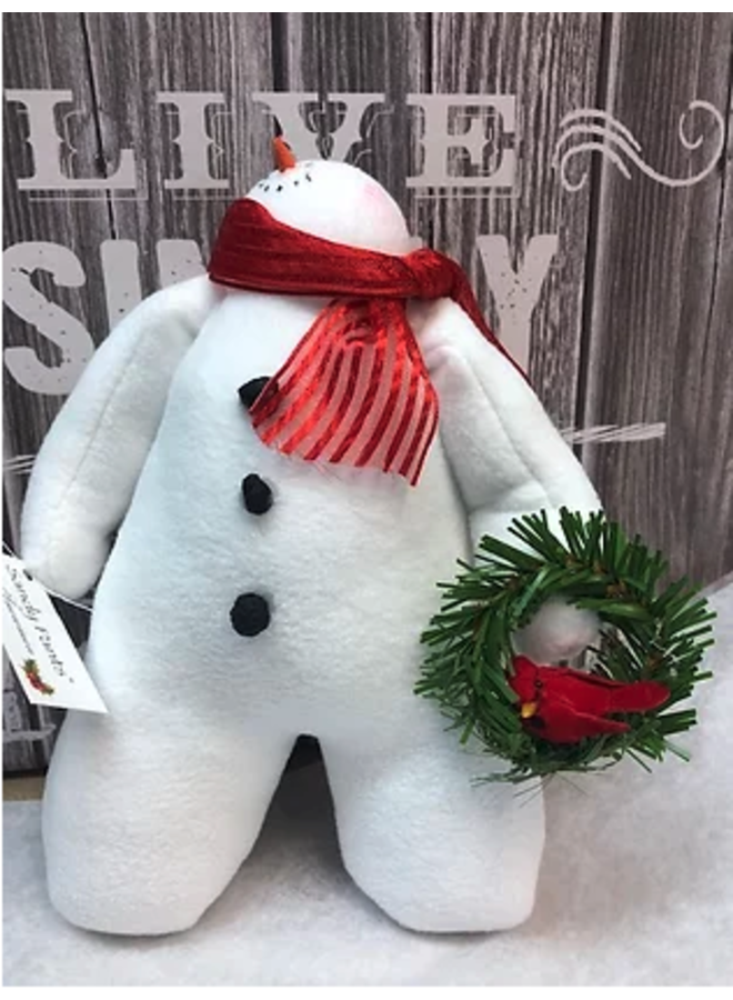 Sandy Pants Snowman with Cardinal Wreath