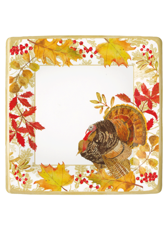 Woodland Turkey Square Paper Salad & Dessert Plates - 8 Per Package