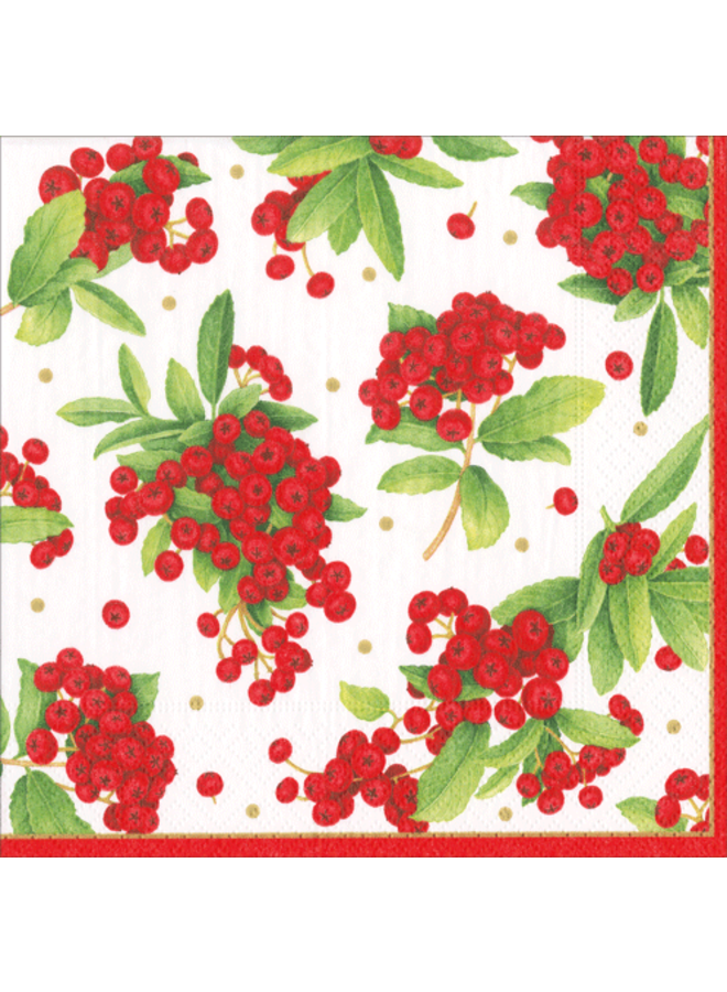 Christmas Berry Red Paper Dinner Napkins in Linen - 20 Per Package