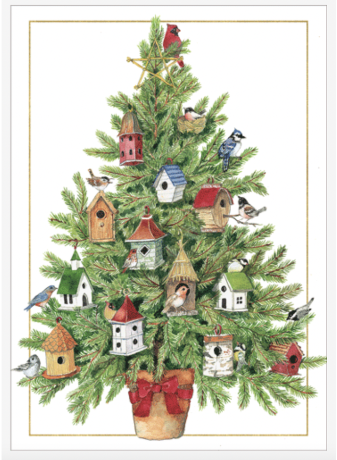 Birdhouse Tree Christmas Card Box 16 Count