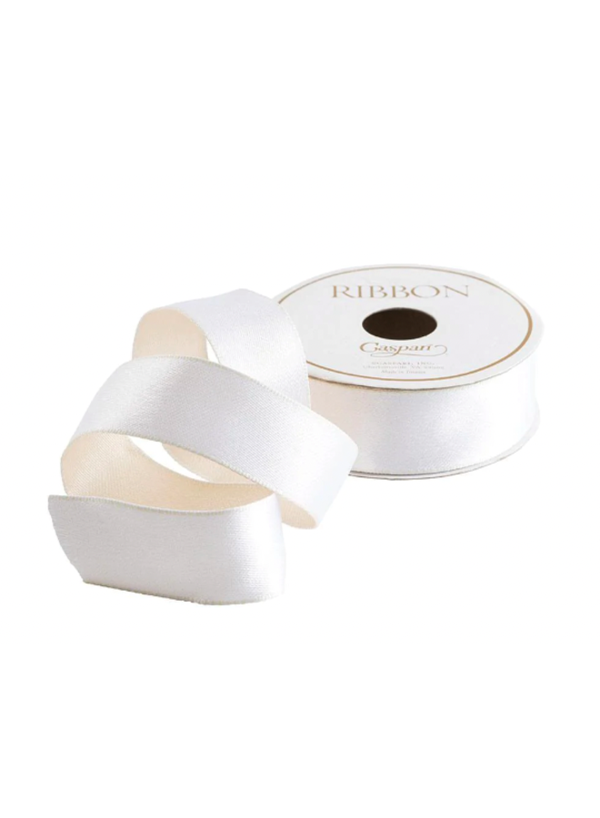 White & Ivory Reversible Satin Wired Ribbon - 10 Yard Spool