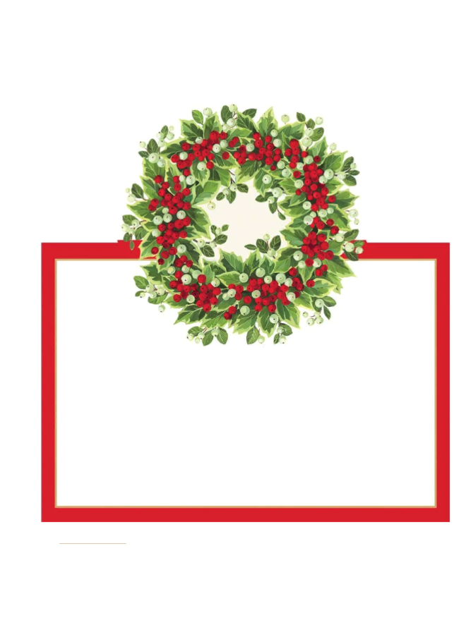 Holly and Berry Wreath Die-Cut Place Cards in Gold Foil - 8 Per Package