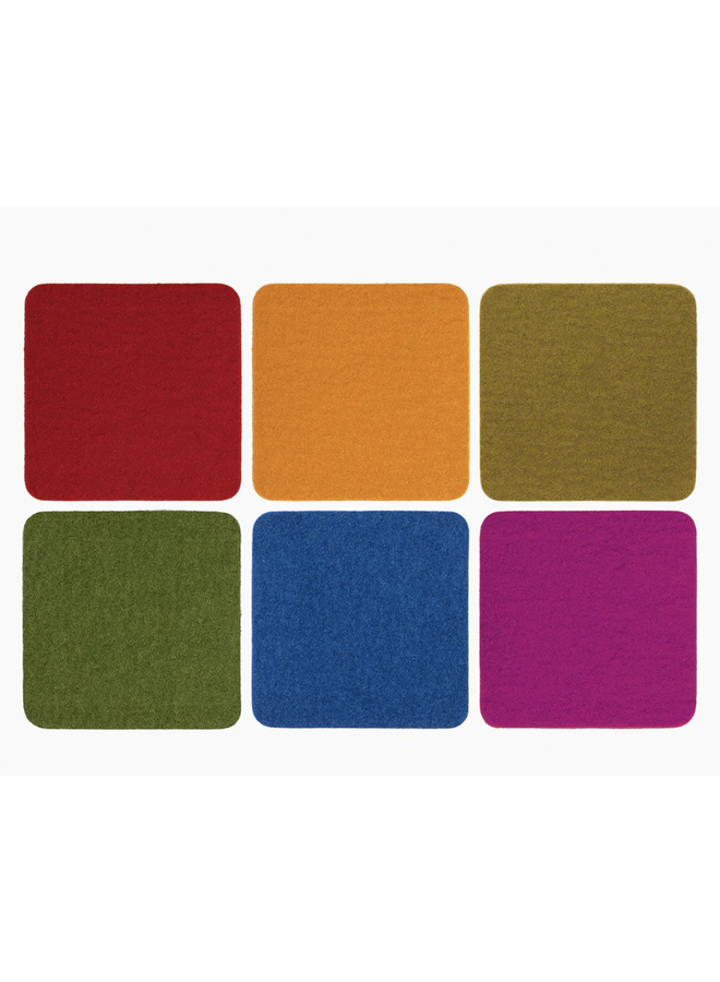 Bierfilzl Merino Wool Felt Square Coaster Multi 6 Pack - Rainbow