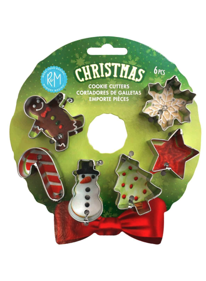 Mini Christmas Cookie Cutters 6 PC Set On Wreath Card