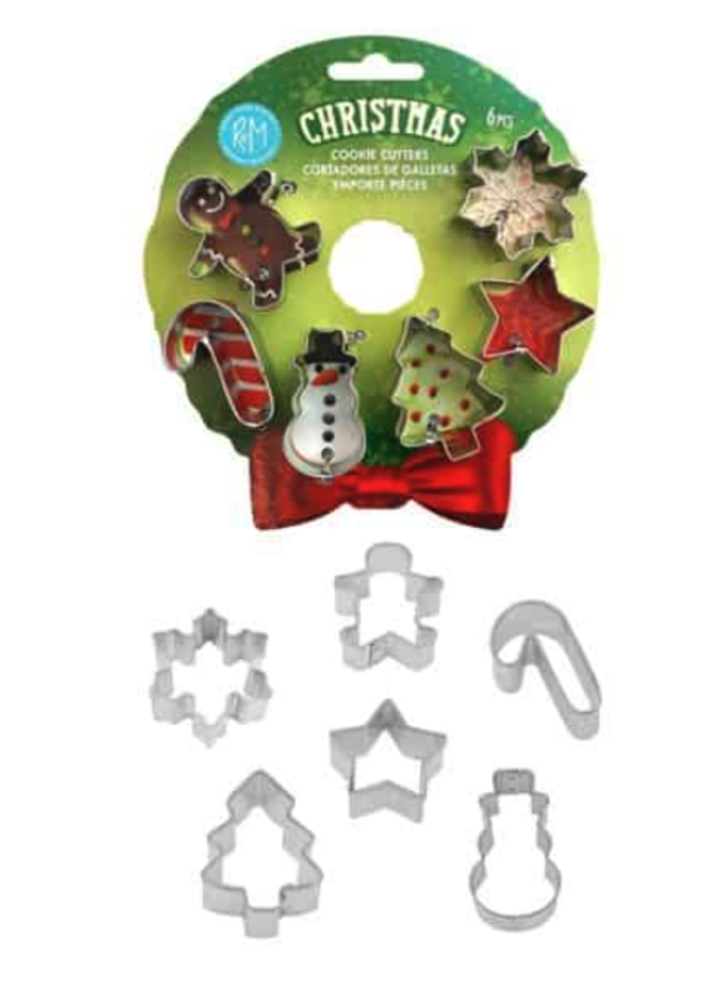 Mini Christmas Cookie Cutters 6 PC Set On Wreath Card