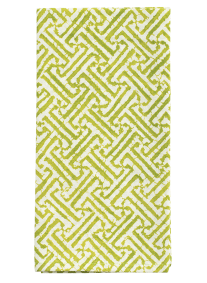 Fretwork Cotton Dinner Napkins in Green & White - Set of 4