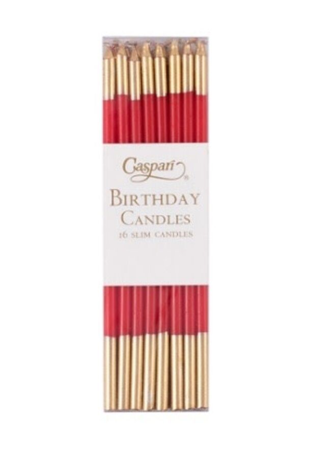 Slim Birthday Candles in Red & Gold - 16 Candles Per Package