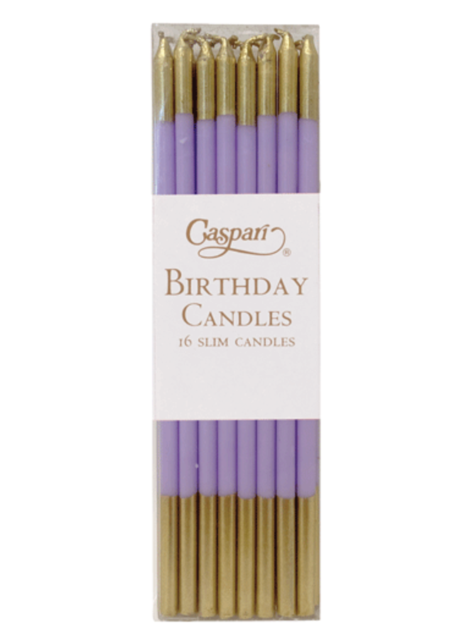 Slim Birthday Candles in Lavender/Gold - 16 Candles Per Package