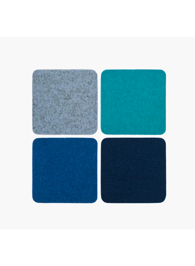 Bierfilzl Merino Wool Felt Square Coaster Multi 4 Pack - Ocean