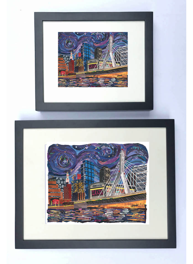 Starry Night Zakim Bridge 11x14 Black Framed Print
