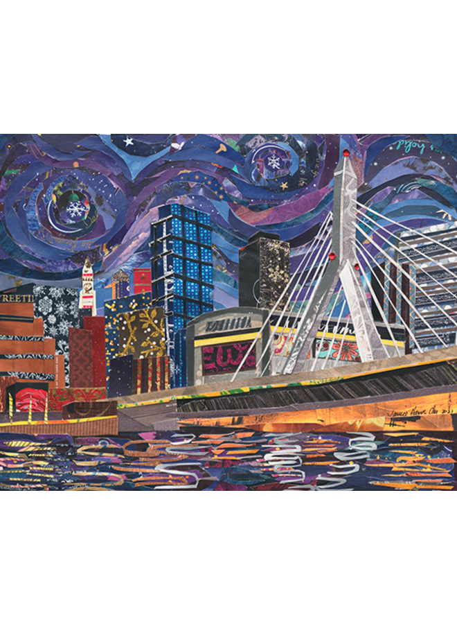 Starry Night over the Zakim Bridge Black Framed 5x7 Print