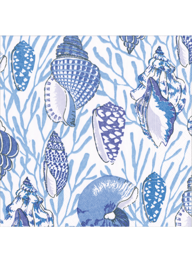 Shell Toile Blue Paper Cocktail Napkins - 20 Per Package