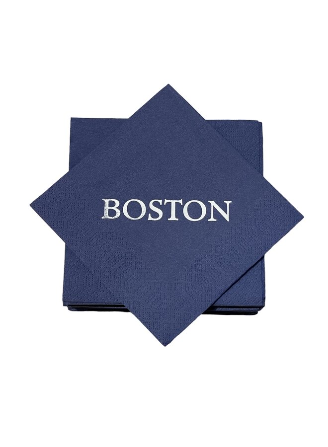 Boston on Navy Cocktail Napkins - 24 per package