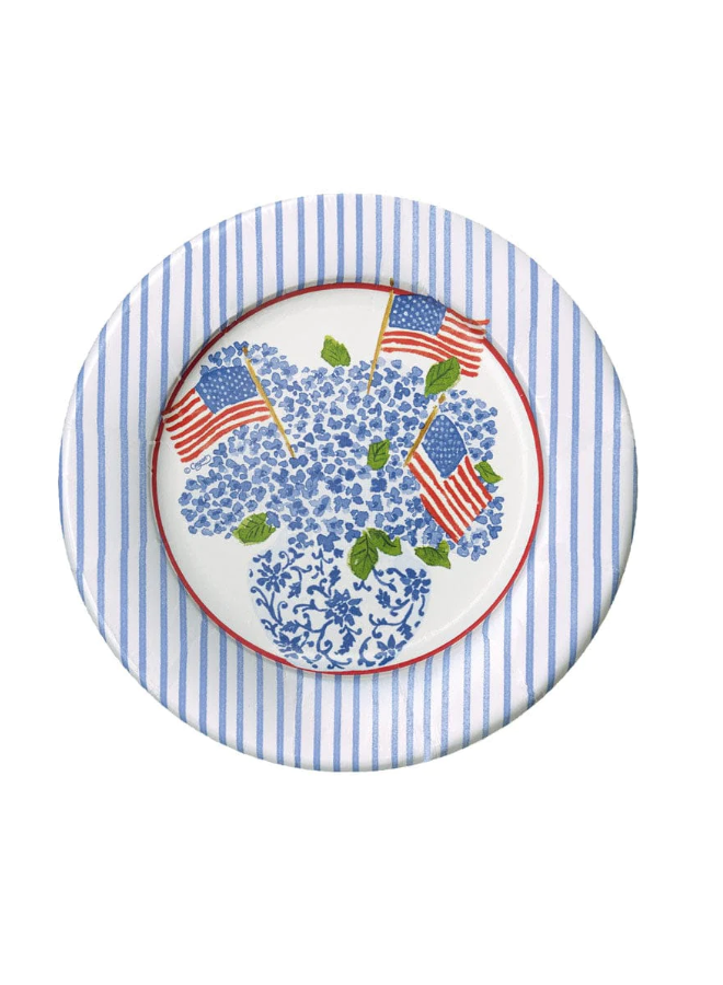 Flags and Hydrangeas Paper Salad & Dessert Plates - 8 Per Package